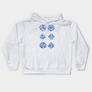 Delft Blue Gradient Rose Vintage Pattern Silhouette Polyhedral Dice - Dungeons and Dragons Design Kids Hoodie